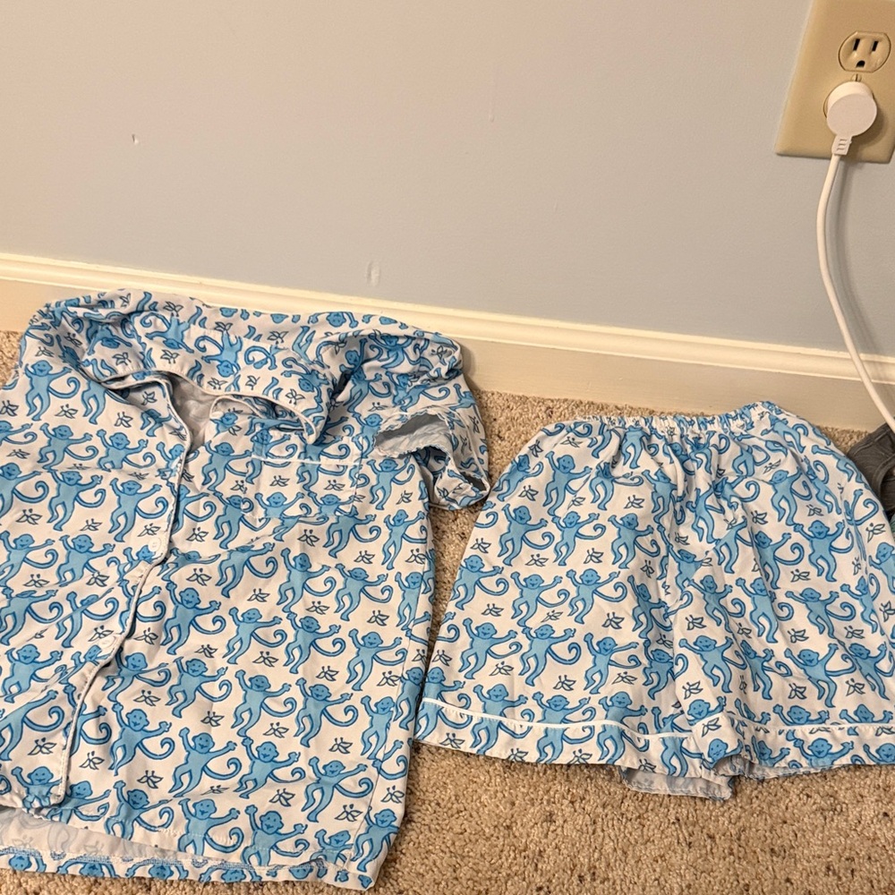 Amazon Blue and White Monkey Pajama Set
